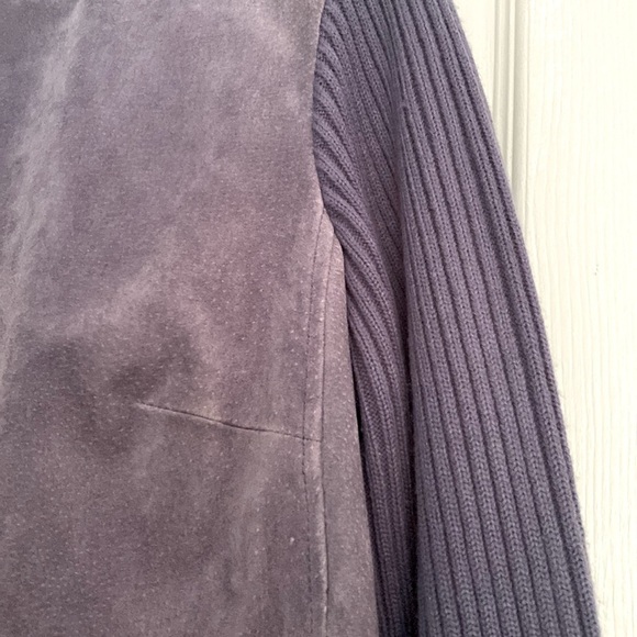 A.M.I. Genuine Leather Jacket with Knit Sweater Sleeves In Lavender Haze Grey - Picture 3 of 6